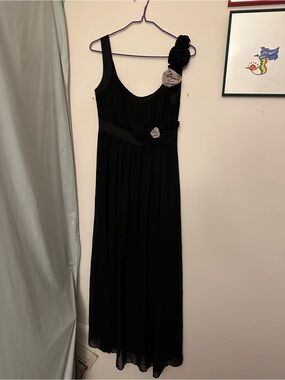 next Black One-Shoulder Evening Dress with Rosette Accents